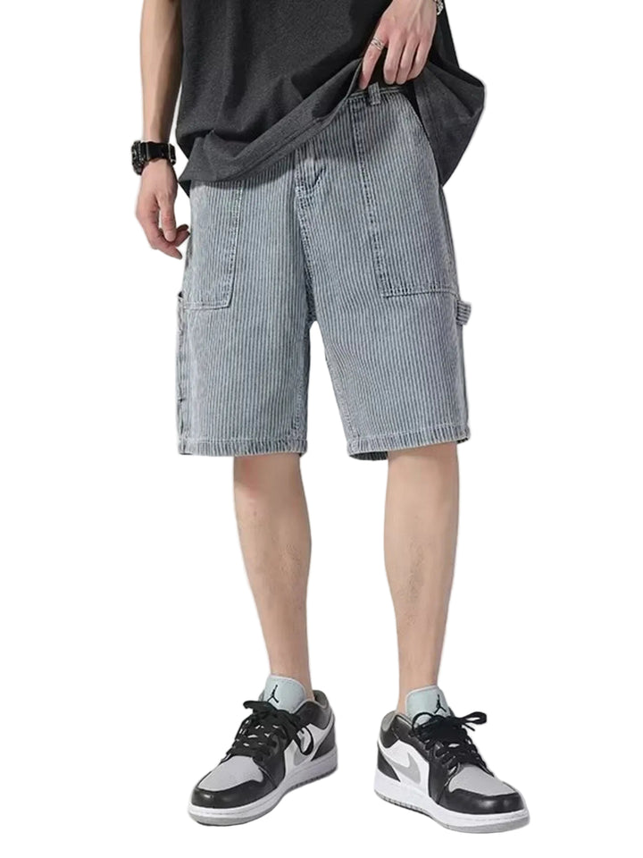 Men's Plus Size Striped Loose Fit Denim Shorts - cas7m