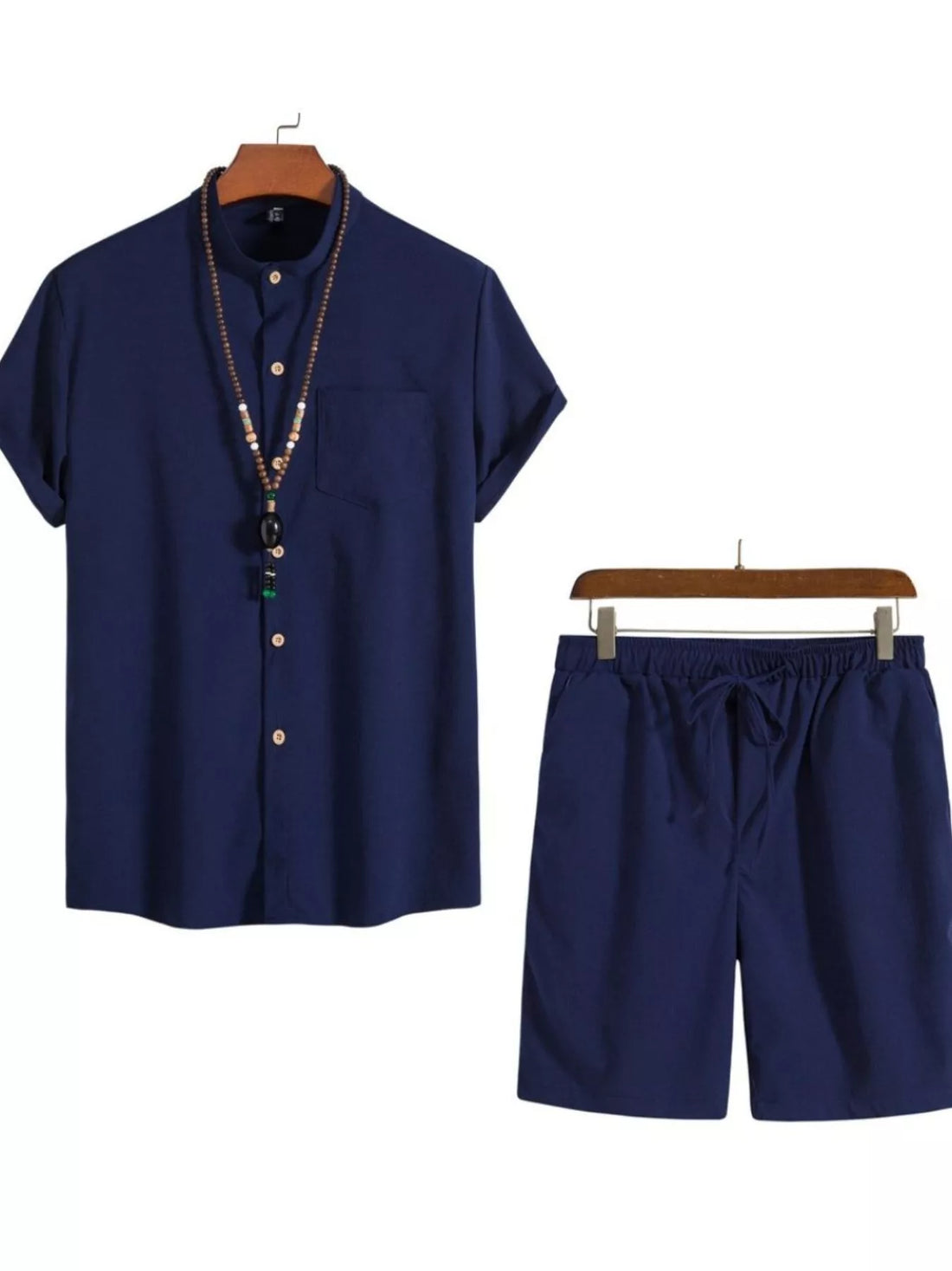 Men's Plus Size Casual Short Sleeve Shirt and Shorts Set - cas7m