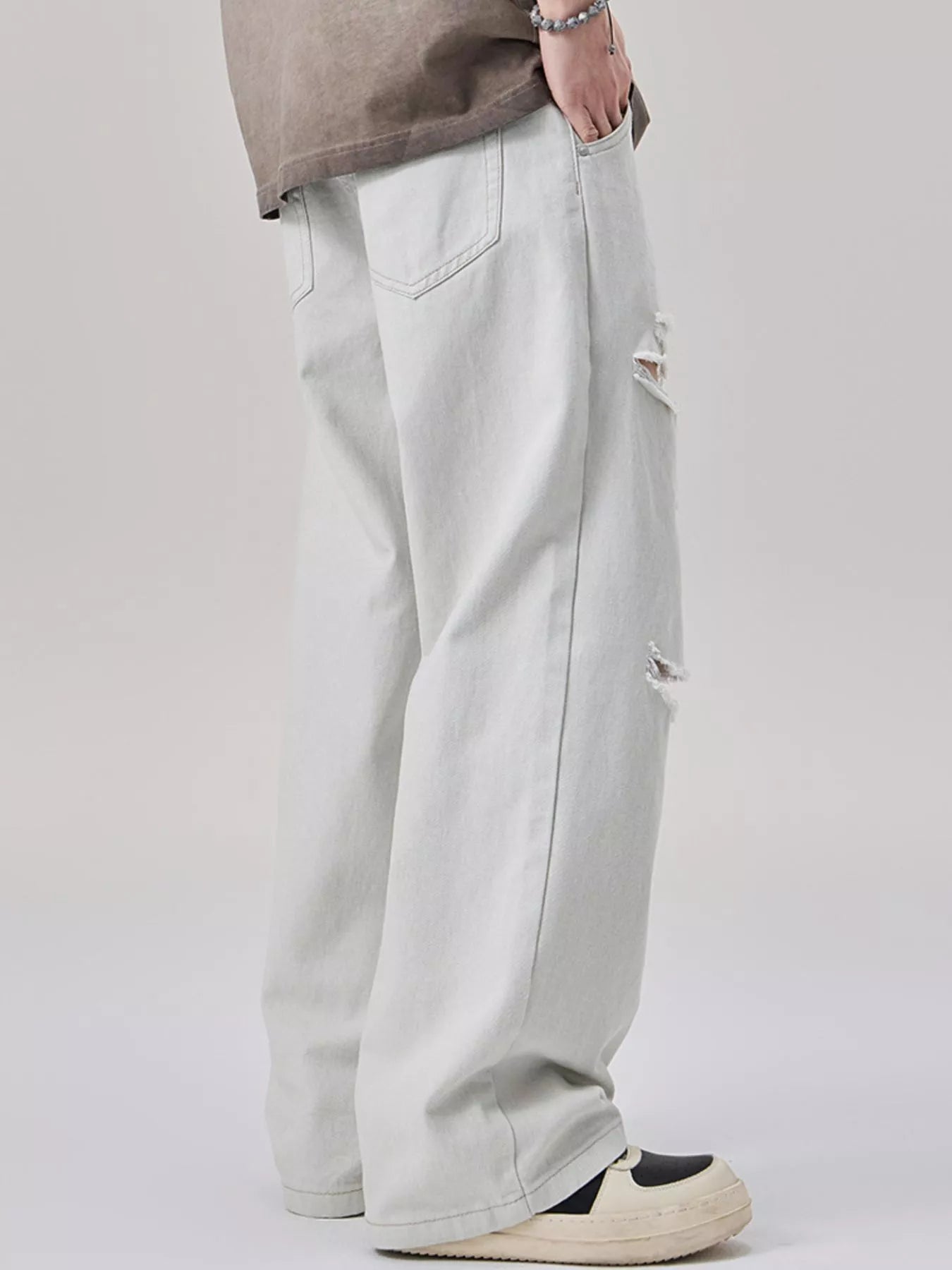 Men's Distressed Wide Leg Jeans - cas7m