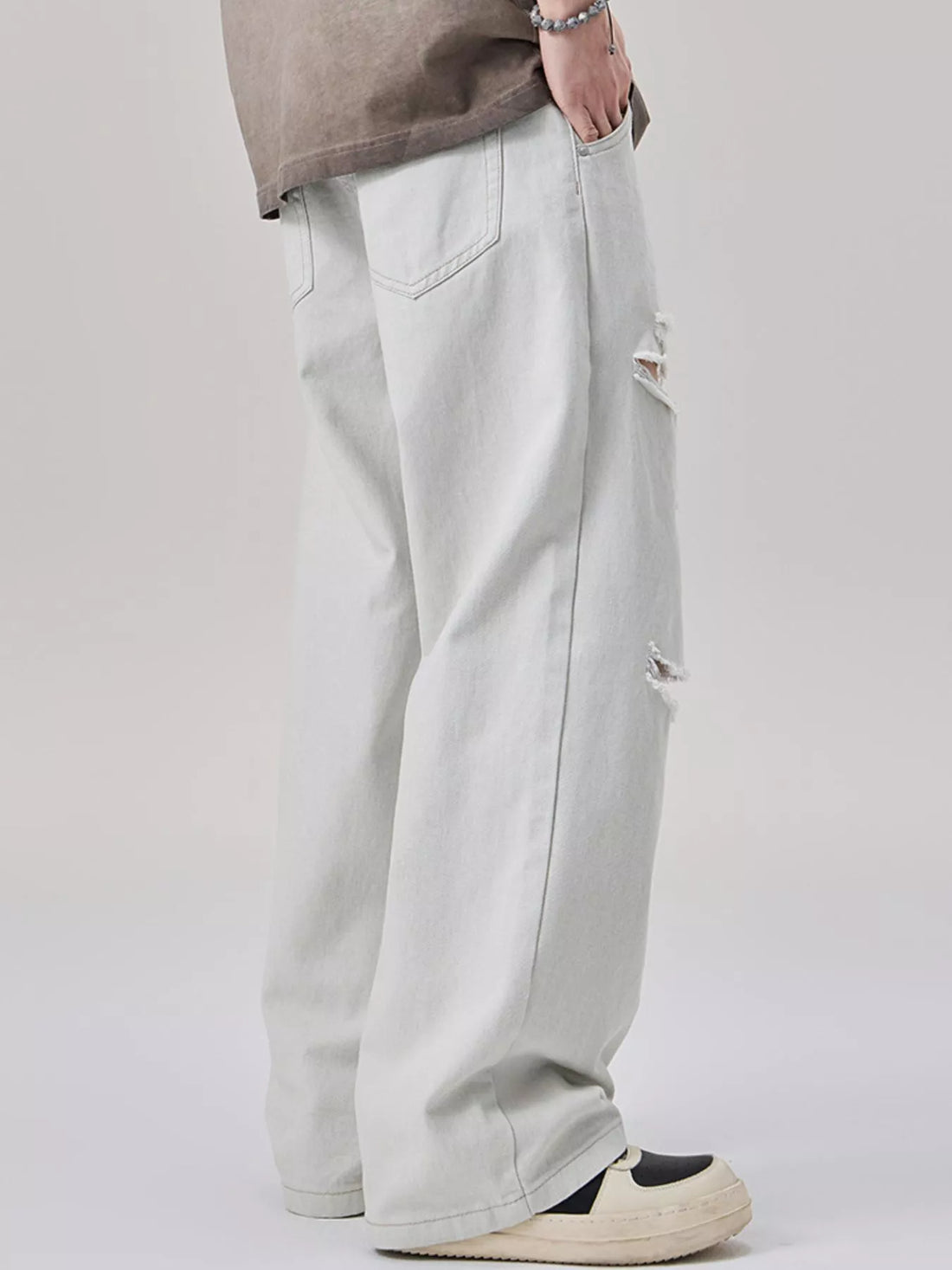 Men's Distressed Wide Leg Jeans - cas7m