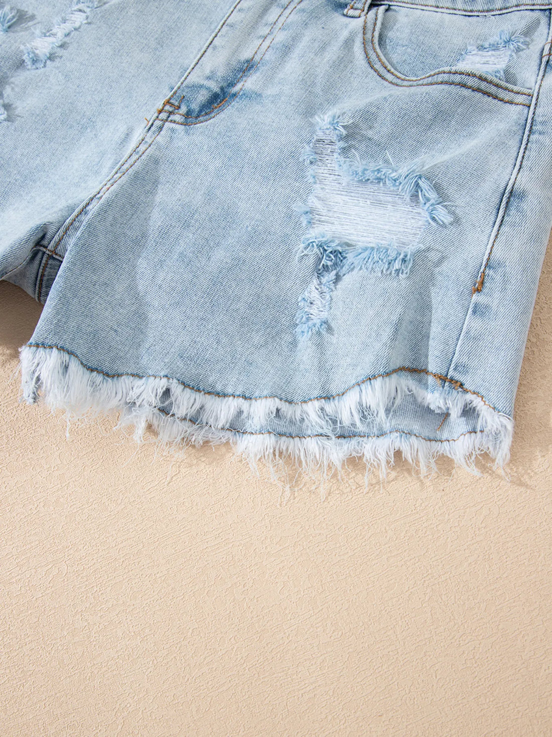 High Rise Distressed Raw Hem Denim Shorts - cas7m
