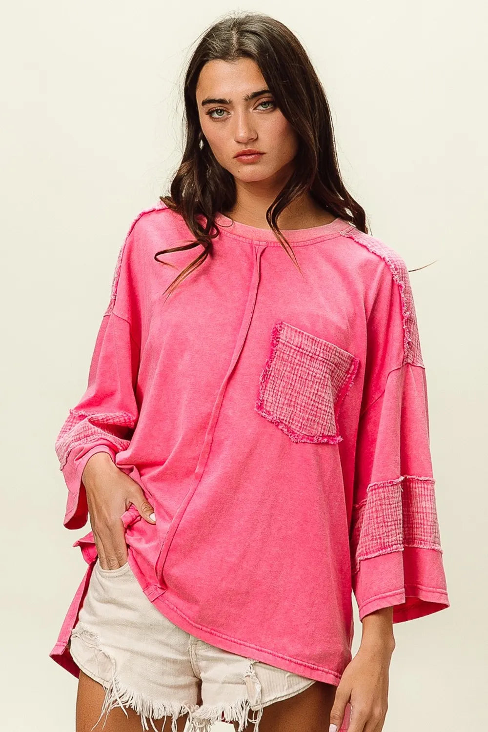 BiBi High-Low Washed T-Shirt - cas7m