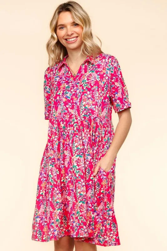 Haptics Johnny Collar Babydoll Dress with Side Pockets - cas7m