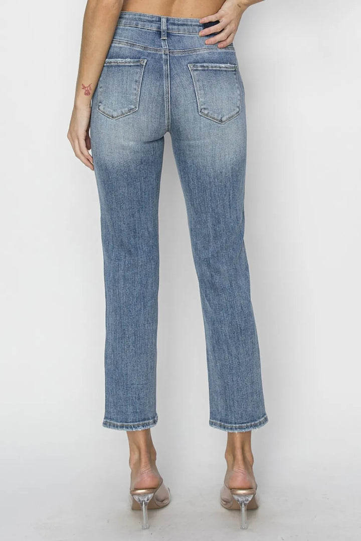 RISEN Full Size High Waist Distressed Cropped Jeans - cas7m