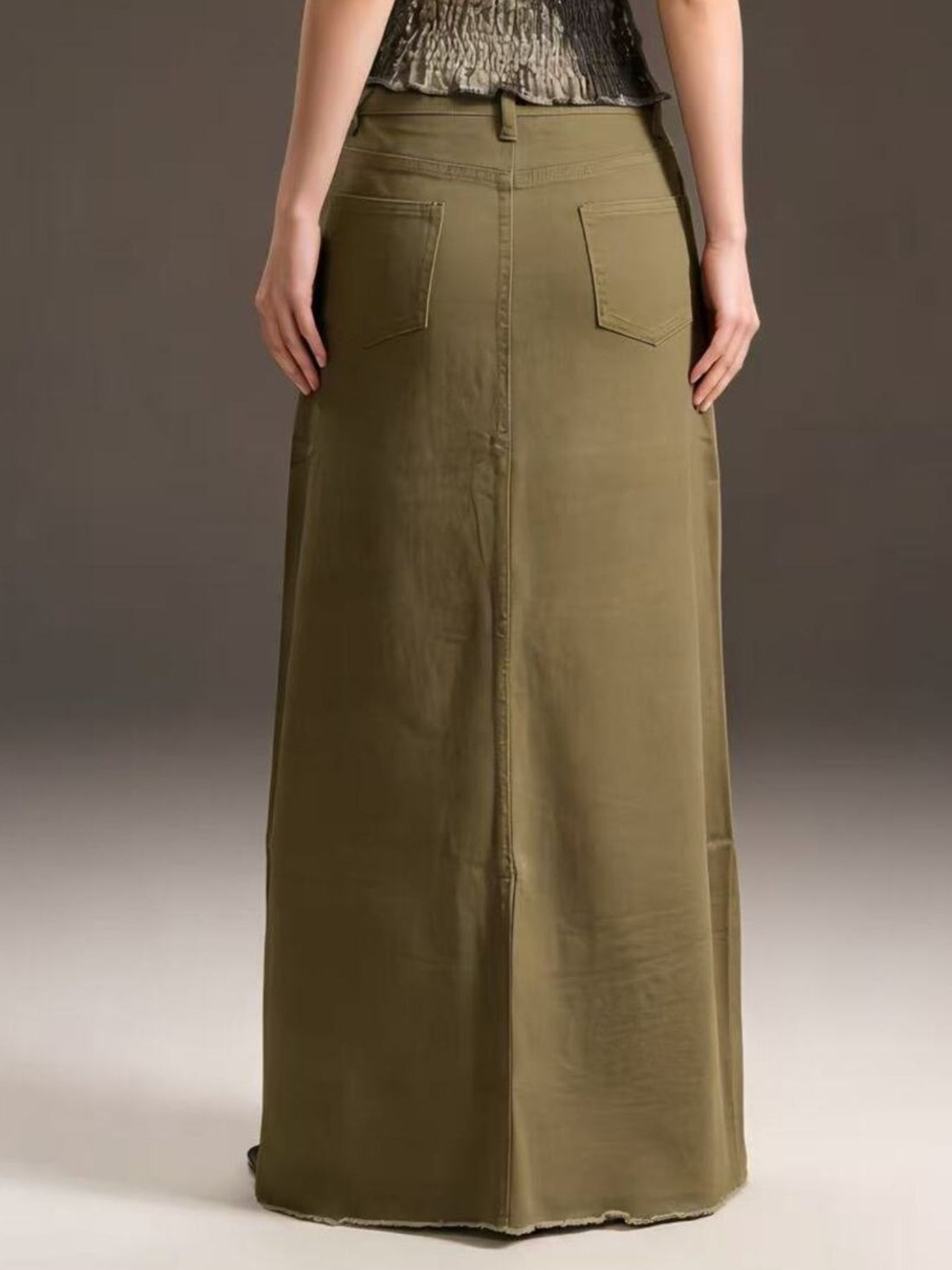Raw Hem Maxi Denim Skirt - cas7m
