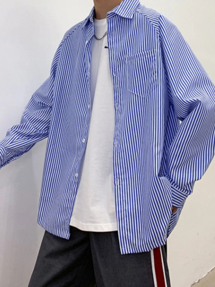 Men's Striped Long Sleeve Button-Up Shirt - cas7m