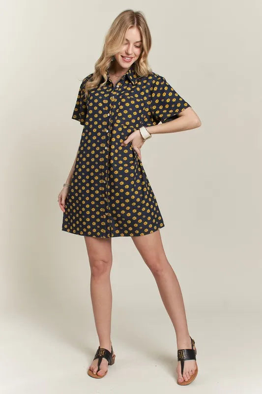 ADORA Floral Button-Up Mini Denim Dress - cas7m