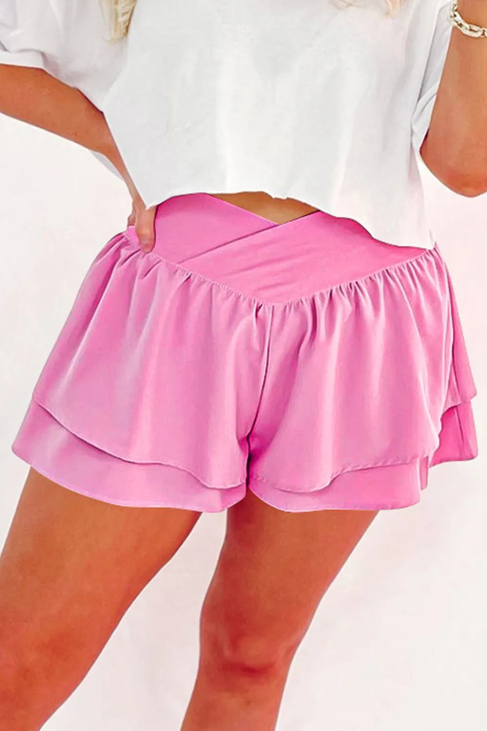 Ruffled Layered Asymmetrical Waist Shorts - cas7m
