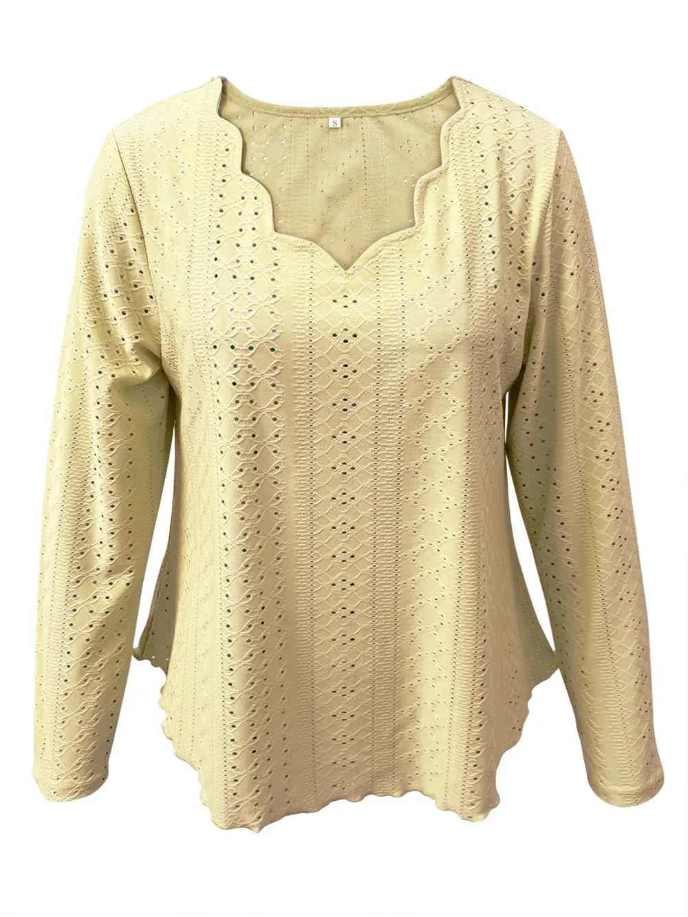 Eyelet Long Sleeve Blouse - cas7m