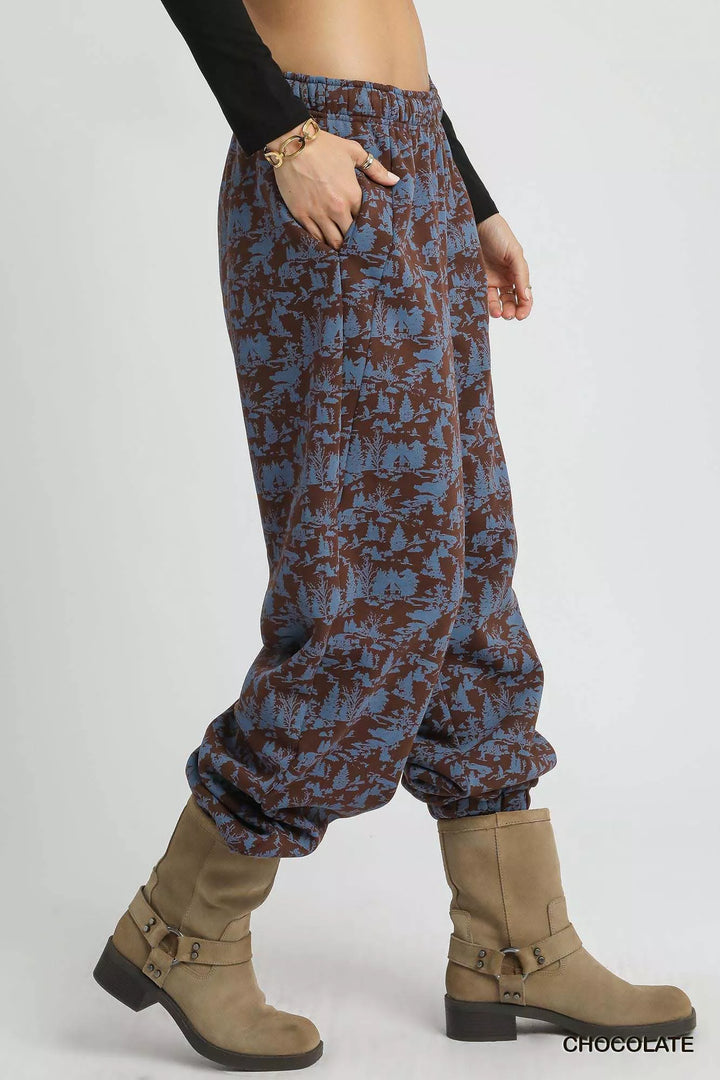 Umgee Scenic Print Casual Sweatpants - cas7m