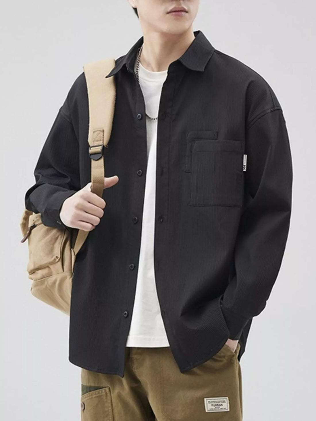 Men's Plus Size Button Down Long Sleeve Shirt - cas7m