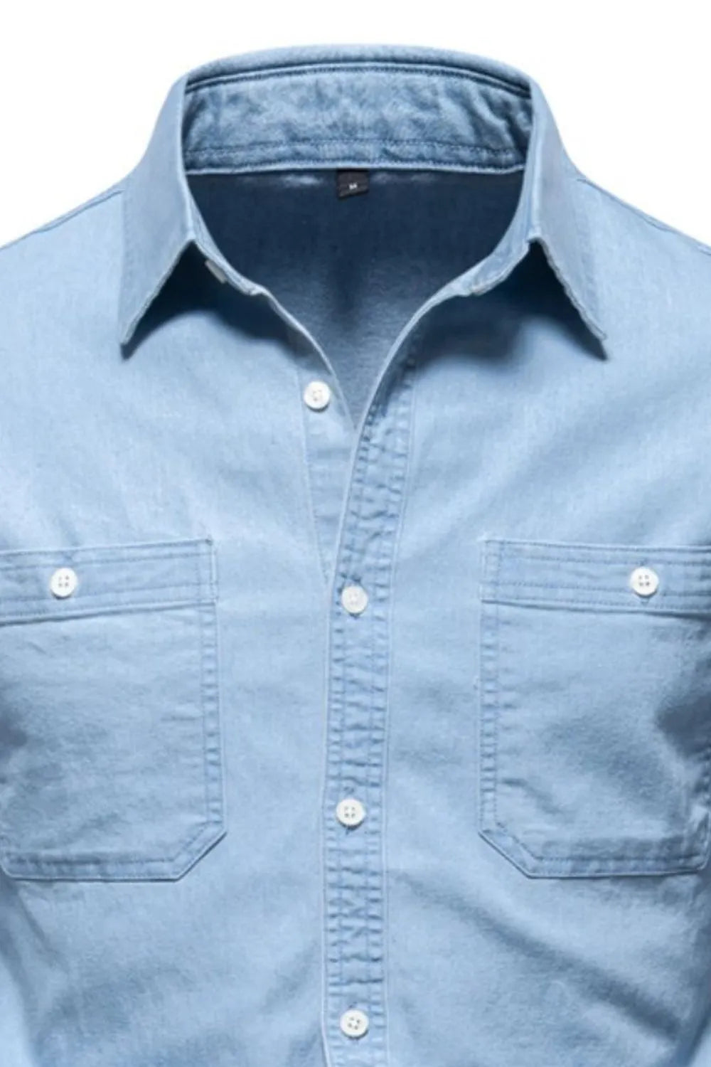 Men's Collared Neck Long Sleeve Denim Shirt - cas7m