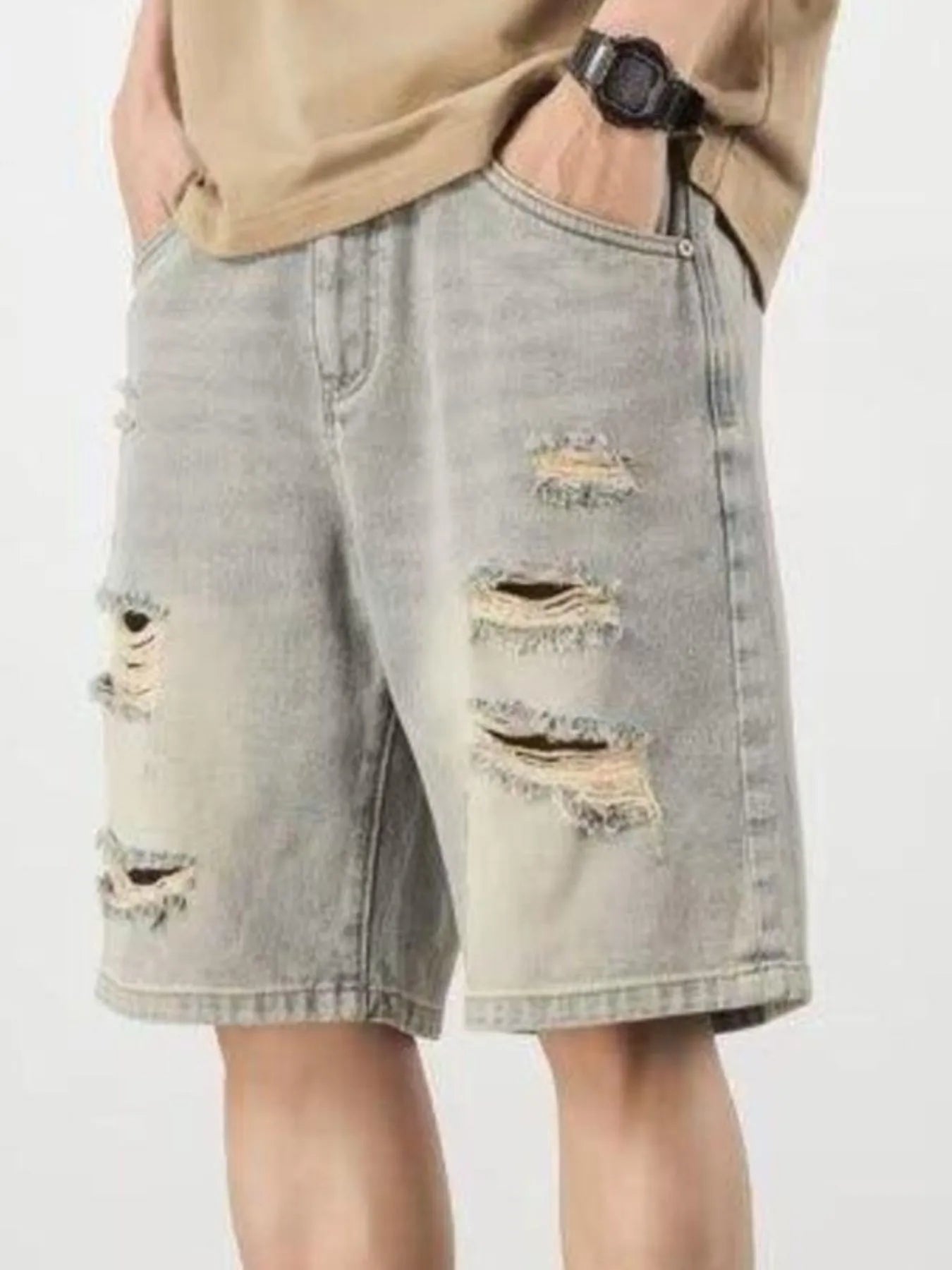 Men's Full Size Distressed Denim Shorts Plus Size - cas7m