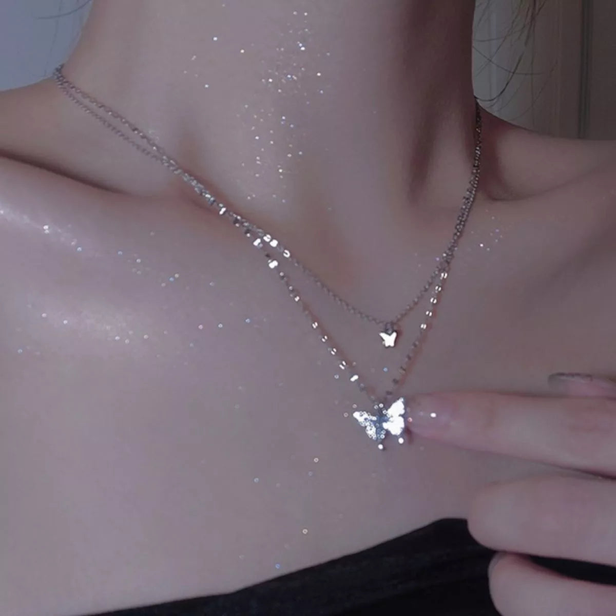 Double Layered Butterfly Necklace - cas7m