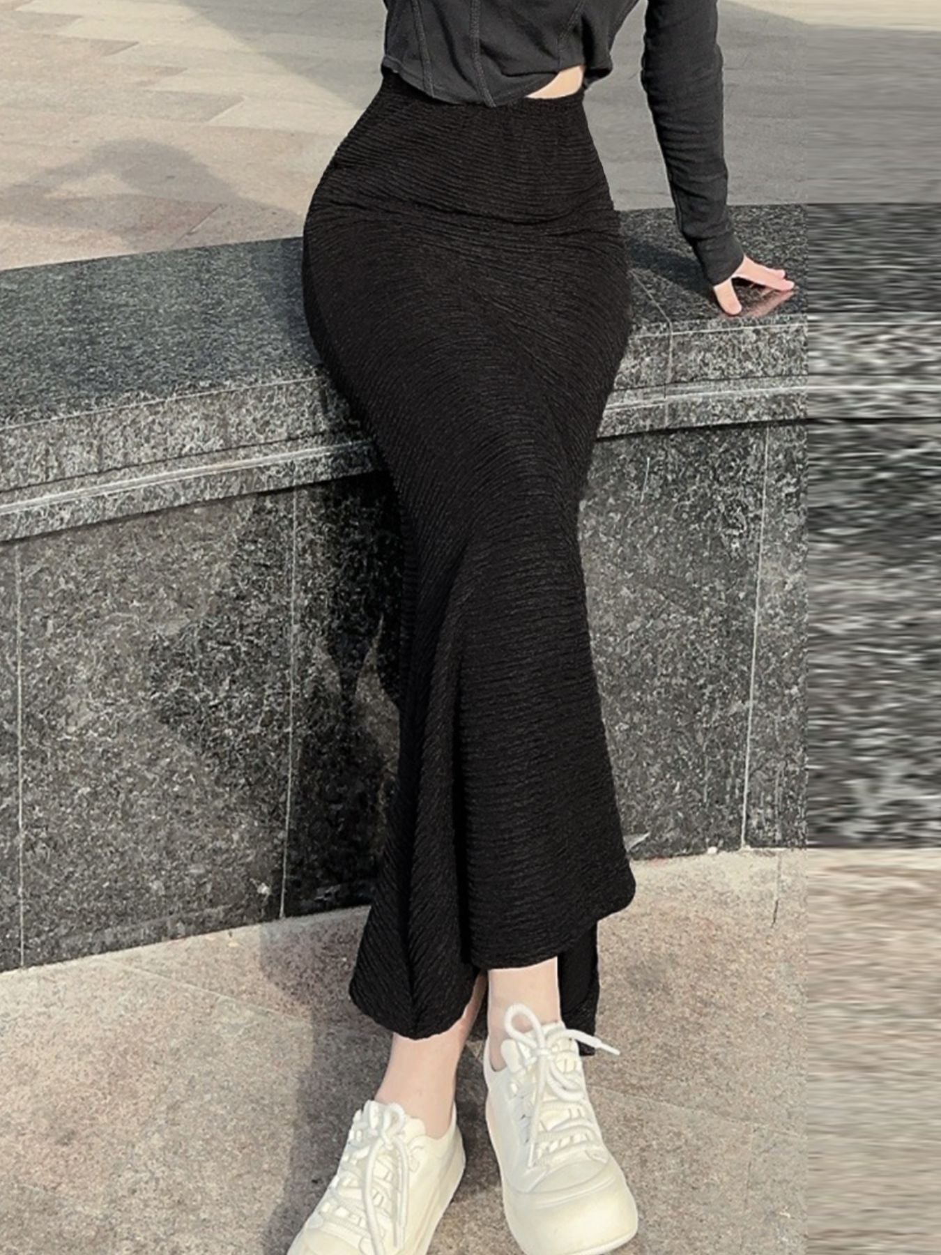 Textured Knit Mermaid Skirt - cas7m