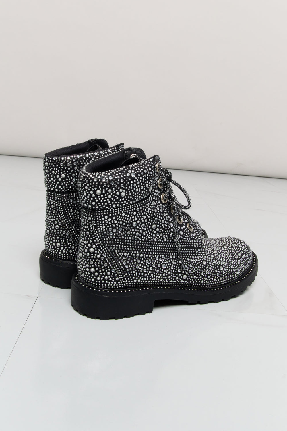 Forever Link Rhinestone Lace-Up Combat Boots - cas7m