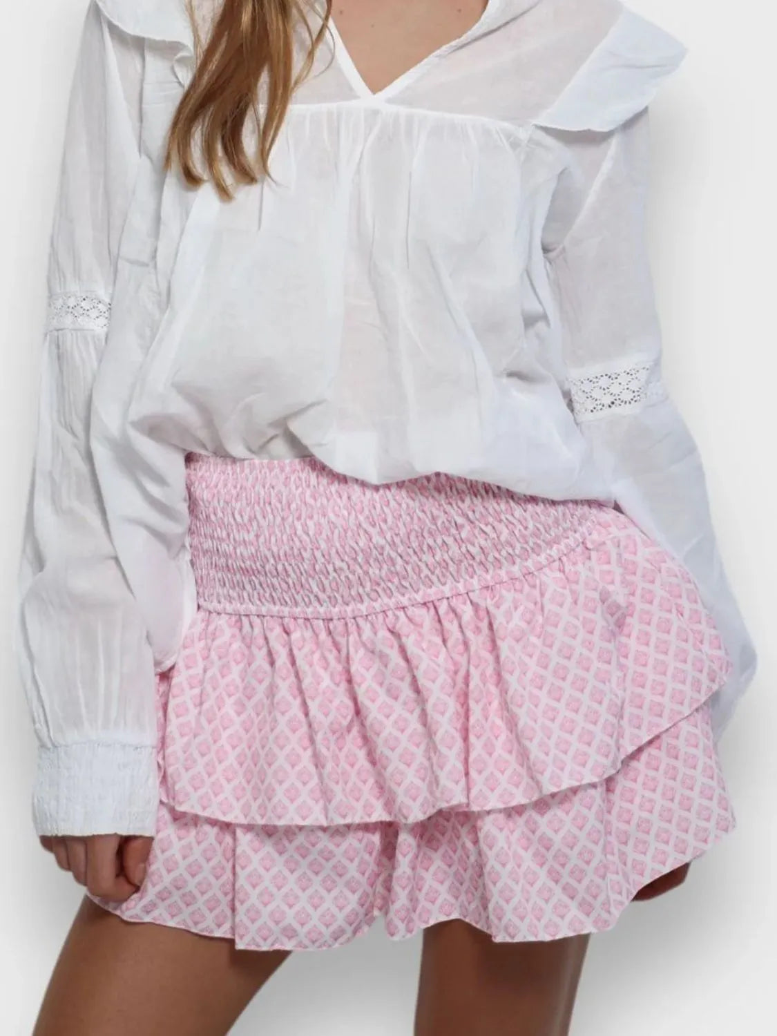 Smocked Wideband Waist Layered Mini Skirt - cas7m