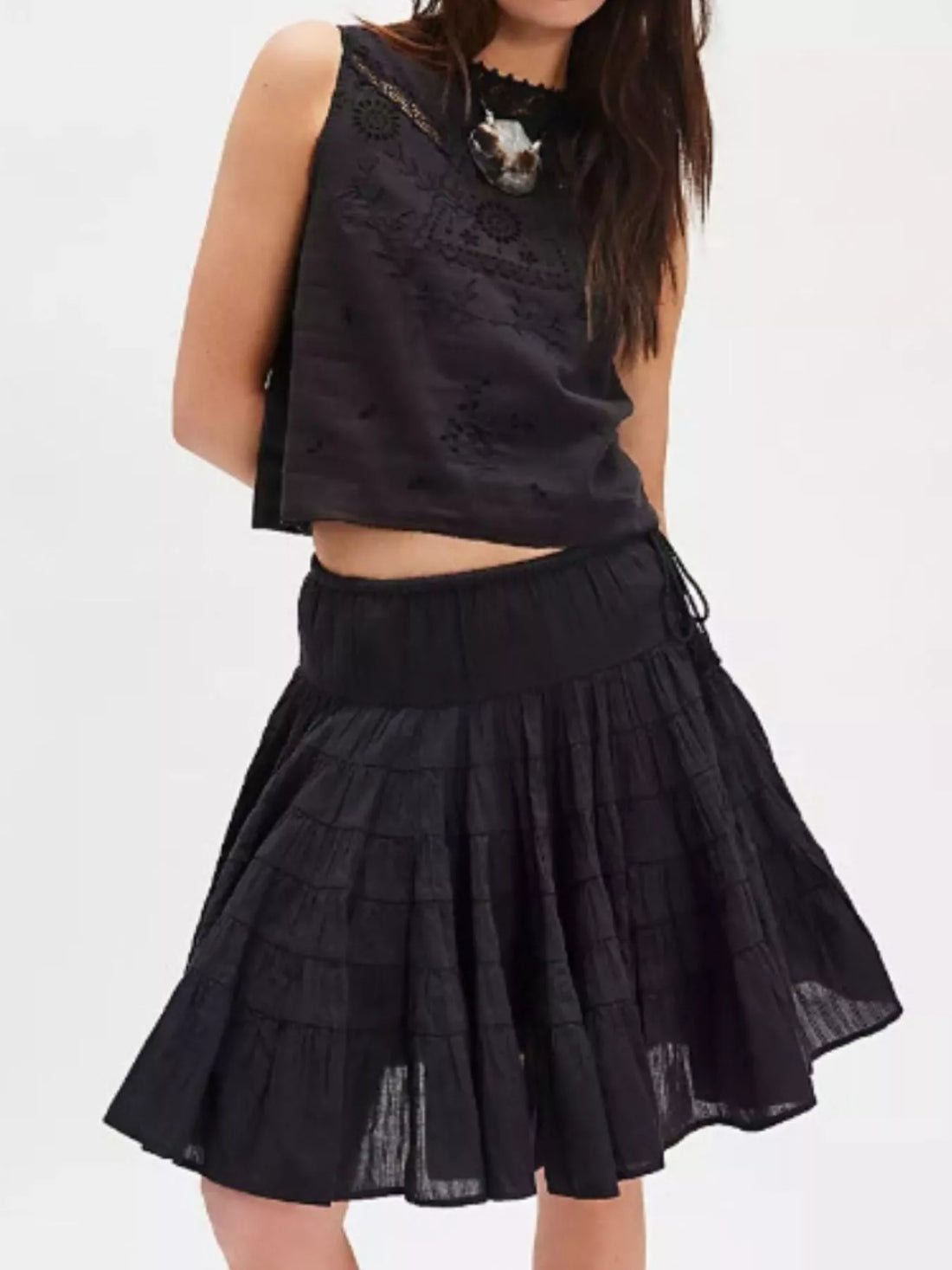 Tiered Drawstring Mini Skirt - cas7m