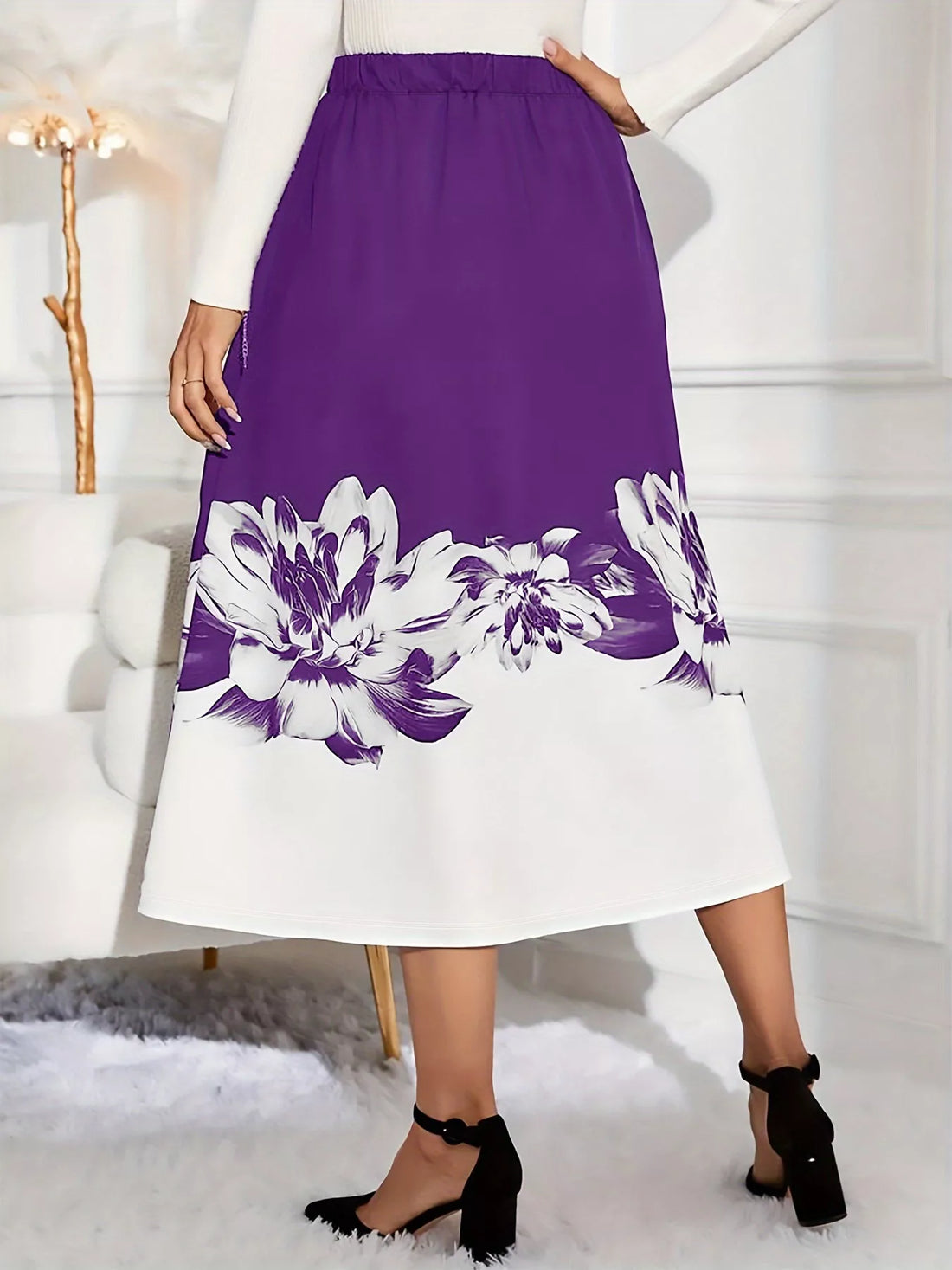 Floral Print A-Line Midi Skirt - cas7m