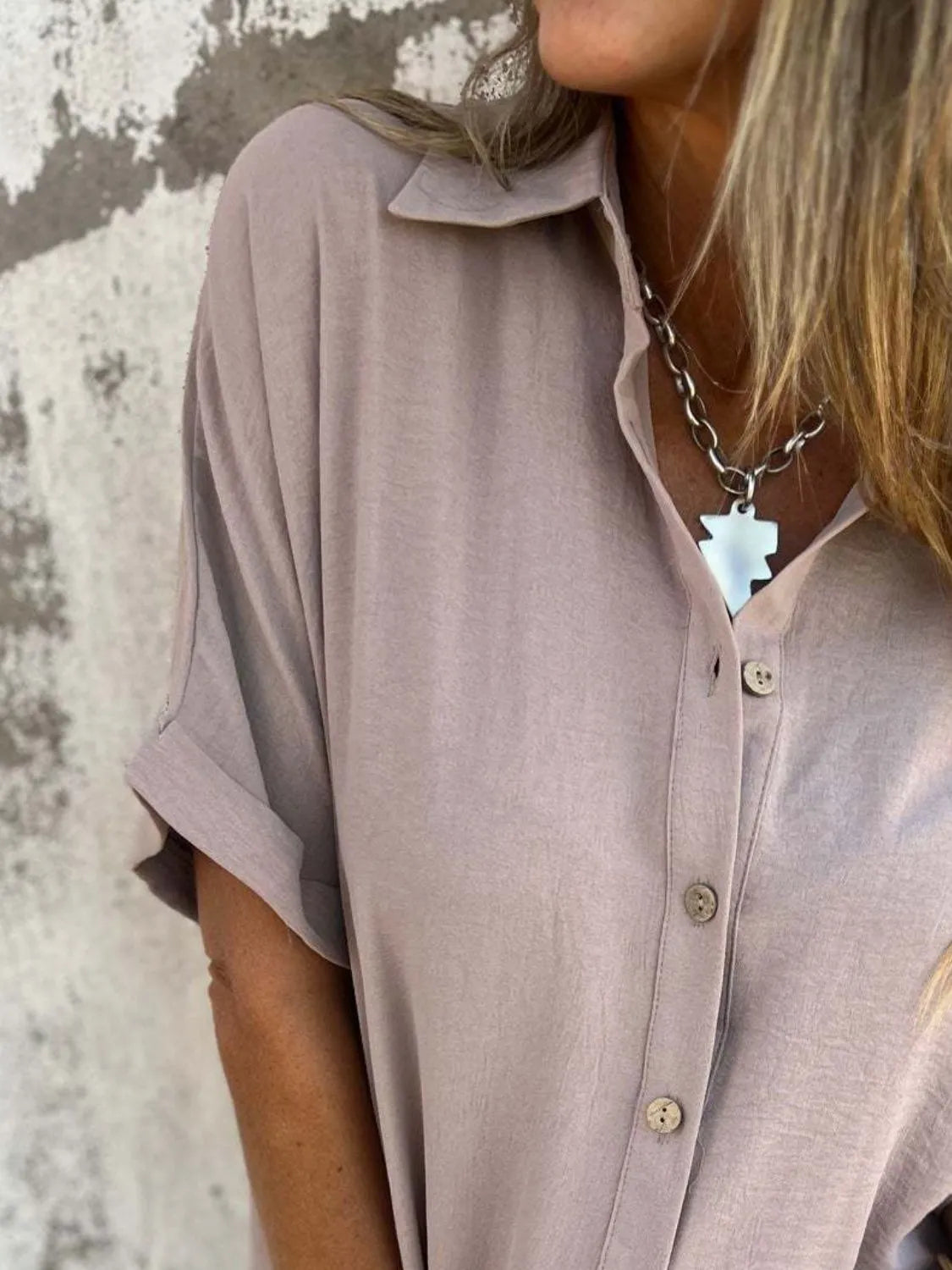 Full Size Collared Neck Half Sleeve Shirt Plus Size - cas7m