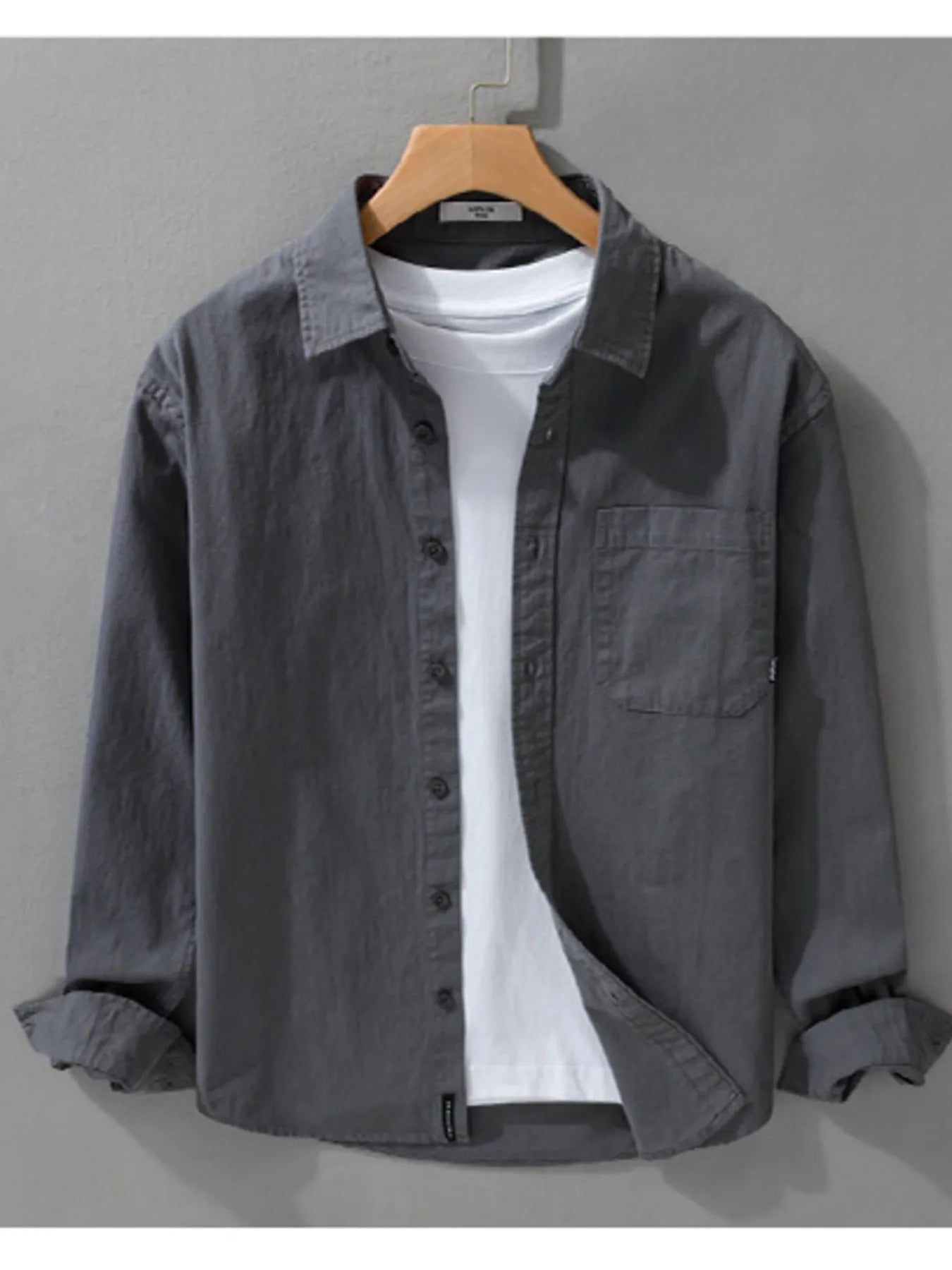 Men's Plus Size Button Up Long Sleeve Shirt - cas7m