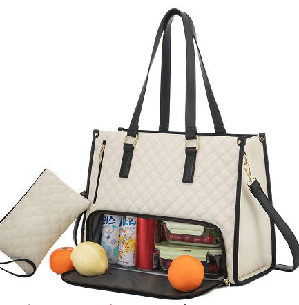 Fashionable Lunch Tote Bag Women's Thermal Insulation Lunch Box Leak-proof Crossbody Computer Storage Bag Quilted Large Capacity Handbag With Purse - cas7m