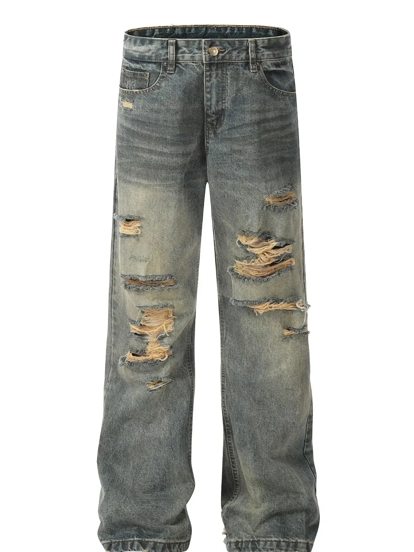 Men's Distressed Washed Straight Jeans - cas7m