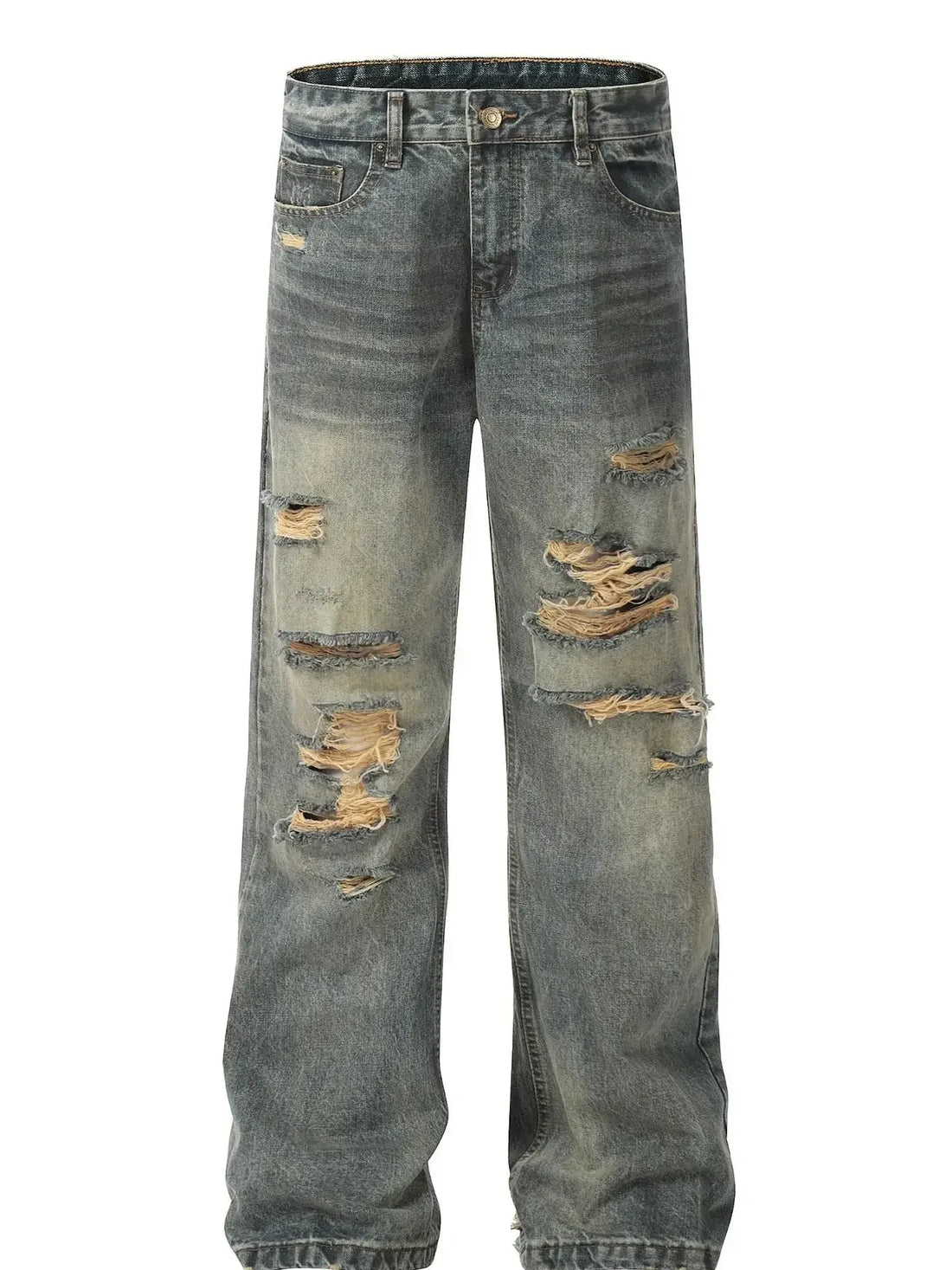 Men's Distressed Washed Straight Jeans - cas7m