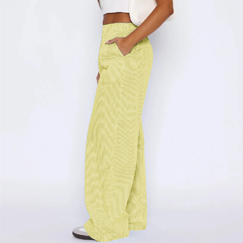 Striped Trousers With Pockets Ins Fashion Casual Wide Leg Straight Pants For Women Clothing - cas7m