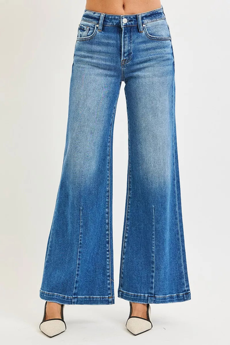 RISEN Full Size Mid Rise Wide Leg Jeans with Flared Look Plus Size - cas7m