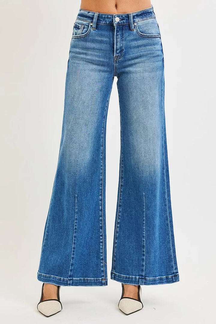 RISEN Full Size Mid Rise Wide Leg Jeans with Flared Look Plus Size - cas7m