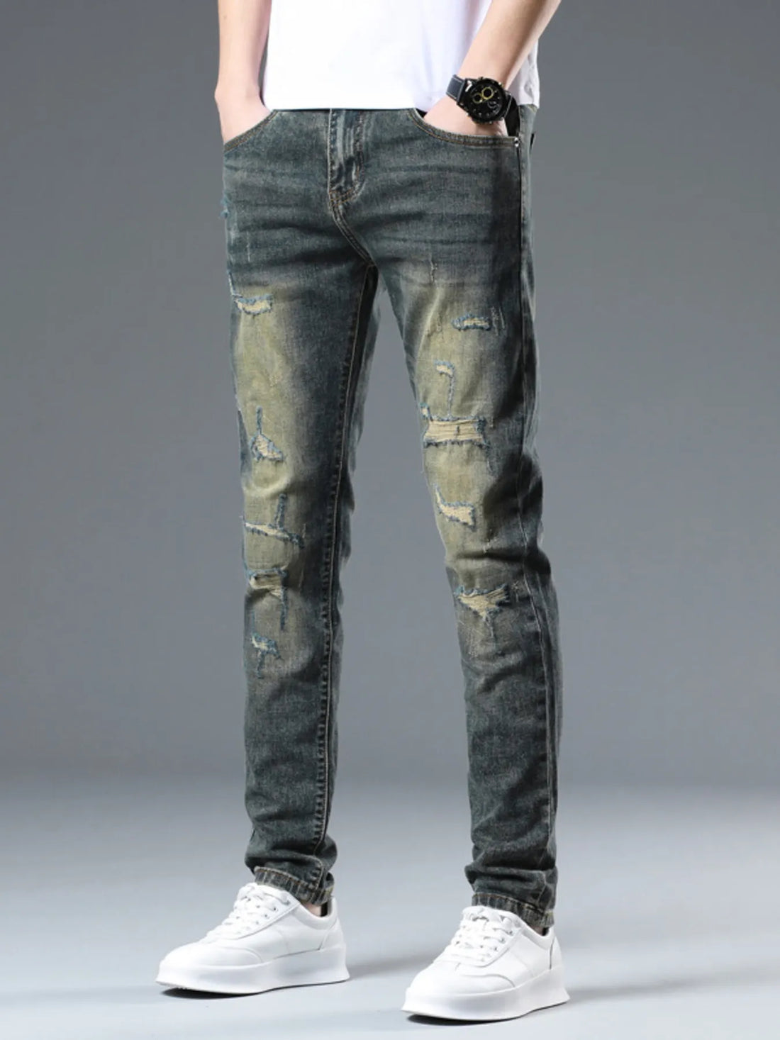 Men's Distressed Slim Fit Jeans - cas7m