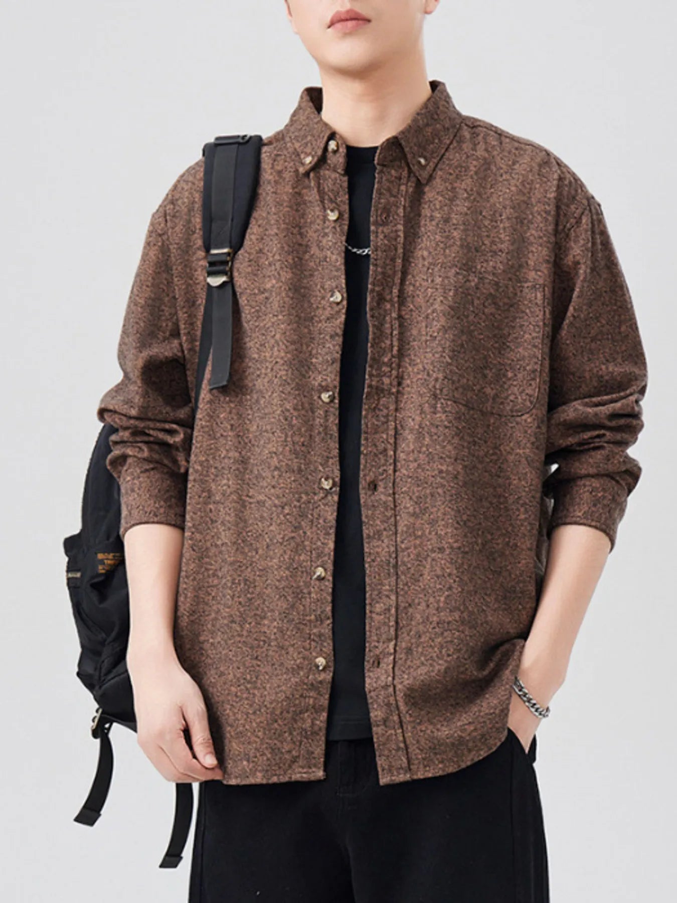 Men's Plus Size Button Up Long Sleeve Shirt - cas7m