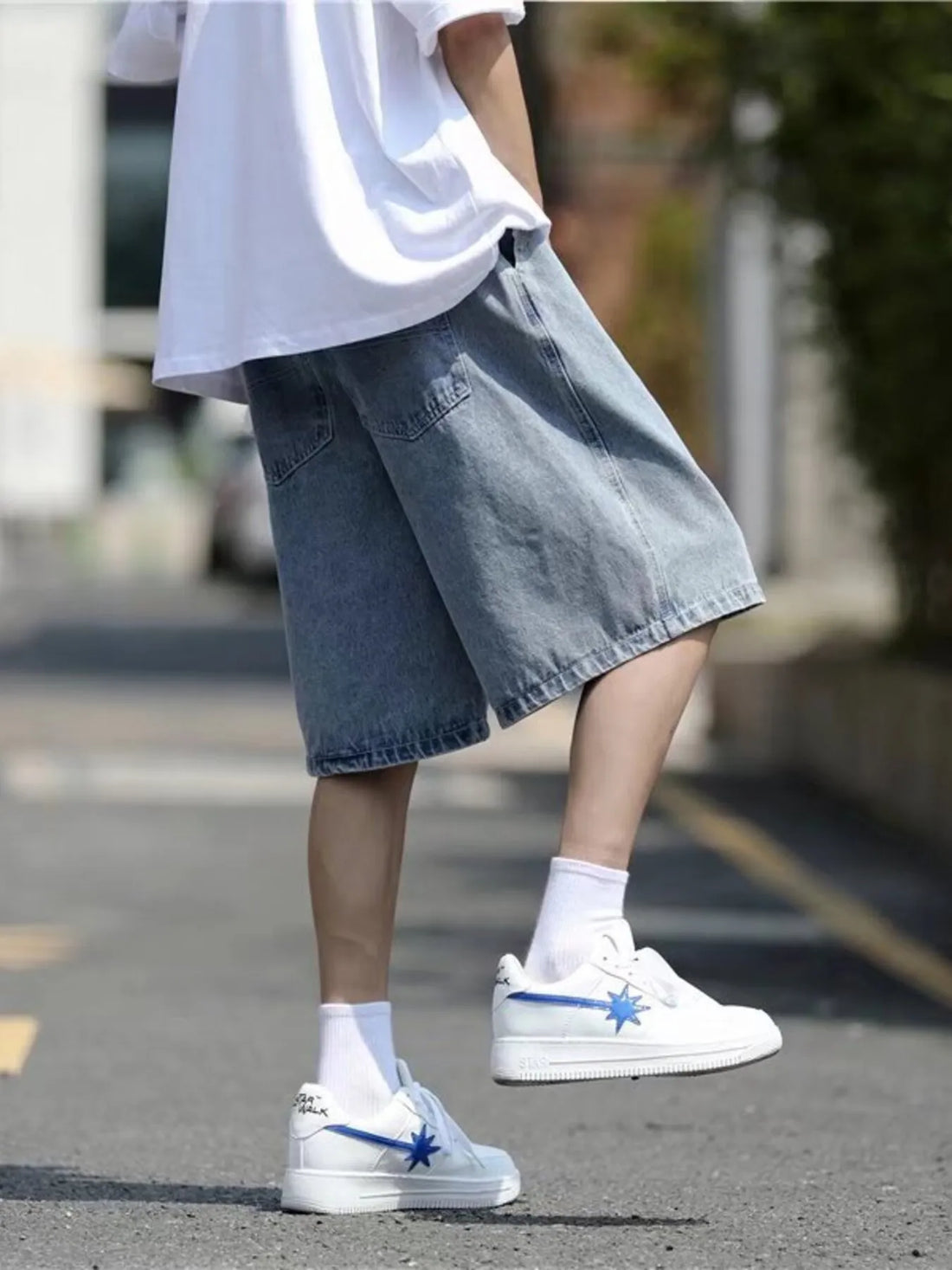 Men's Plus Size Loose Fit Washed Denim Shorts - cas7m