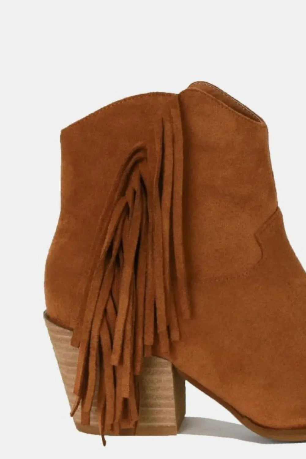 Beast Fashion Suede Fringe Point Toe Ankle Boots - cas7m