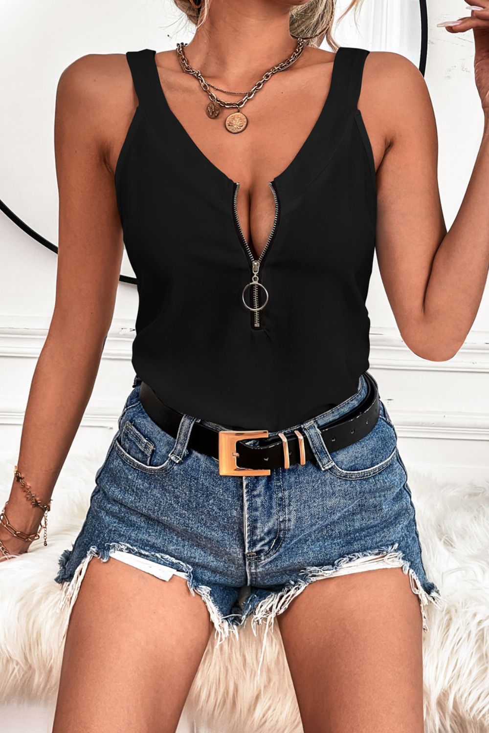 Half-Zip Scoop Neck Tank - cas7m