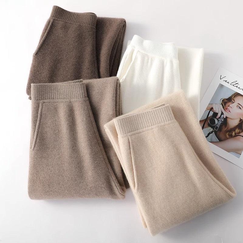 Women's Casual Wide-leg Wool Pants - cas7m