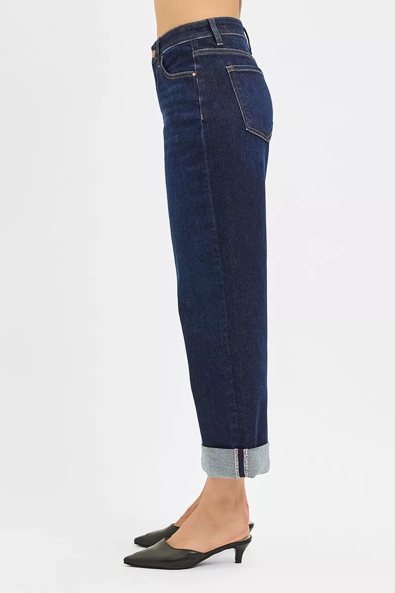 RISEN Mid Rise Fit Ankle Wide Roll Up Jeans - cas7m