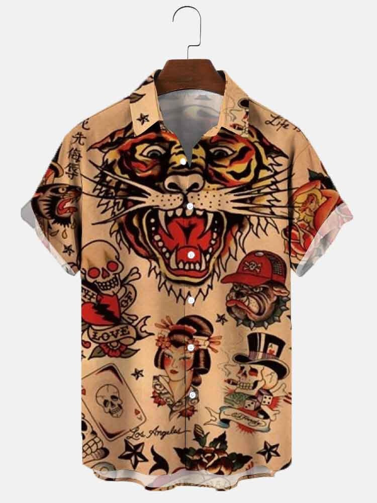 Men's Large Size 3D Digital Printed Short Sleeve Shirt - cas7m