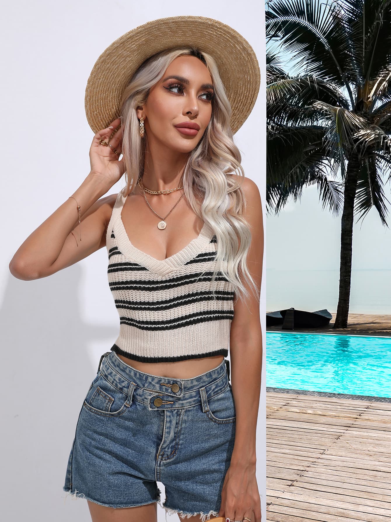 Striped Cropped Knit Tank - cas7m