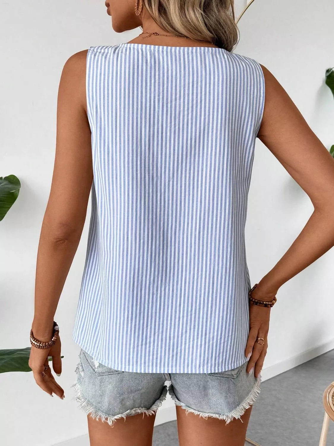Decorative Button Asymmetrical Striped Tank - cas7m
