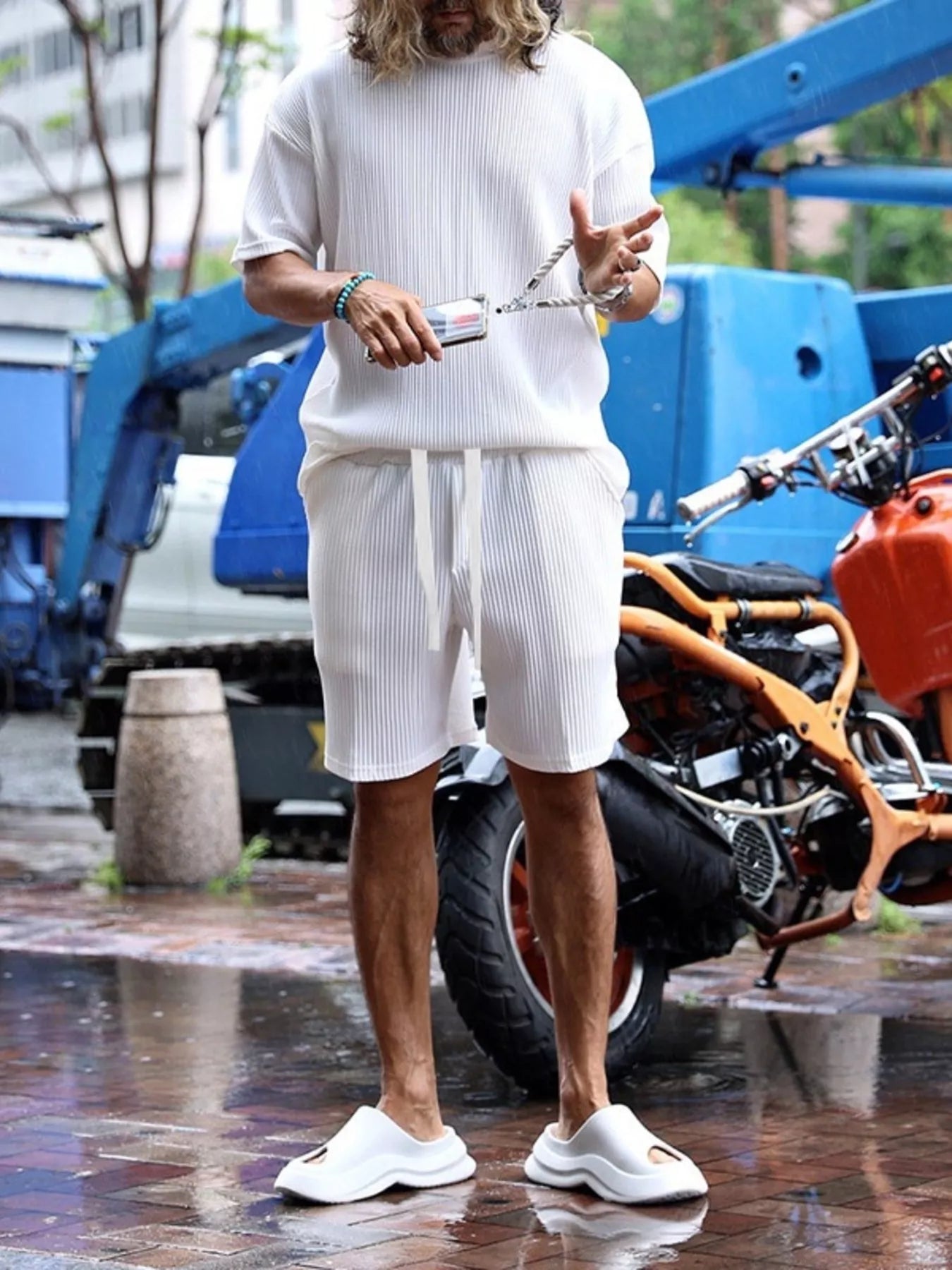Men's Full Size Short Sleeve Top and Shorts Set Plus Size - cas7m