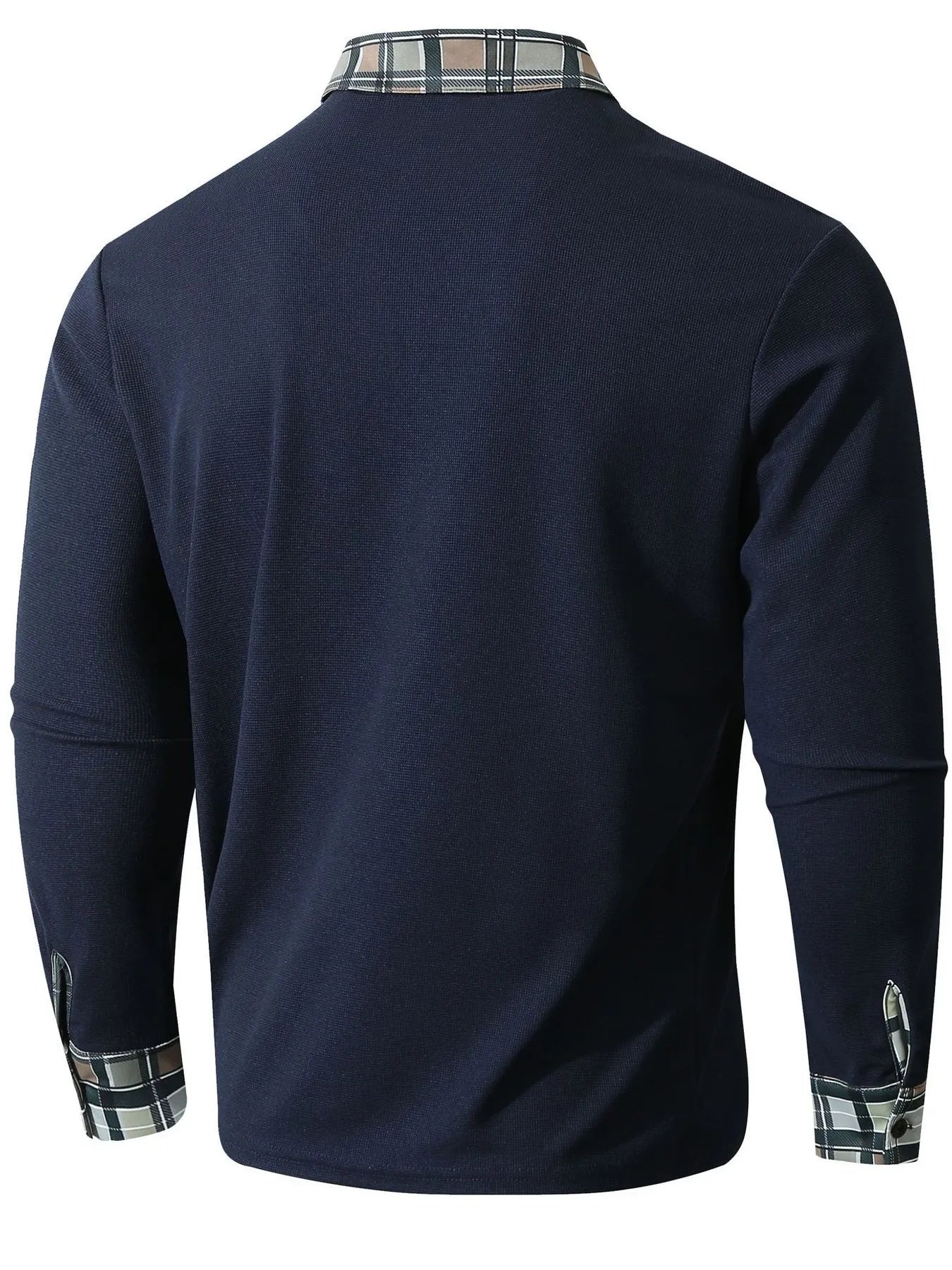 Men's Long Sleeve Plaid Collar Polo Shirt - cas7m