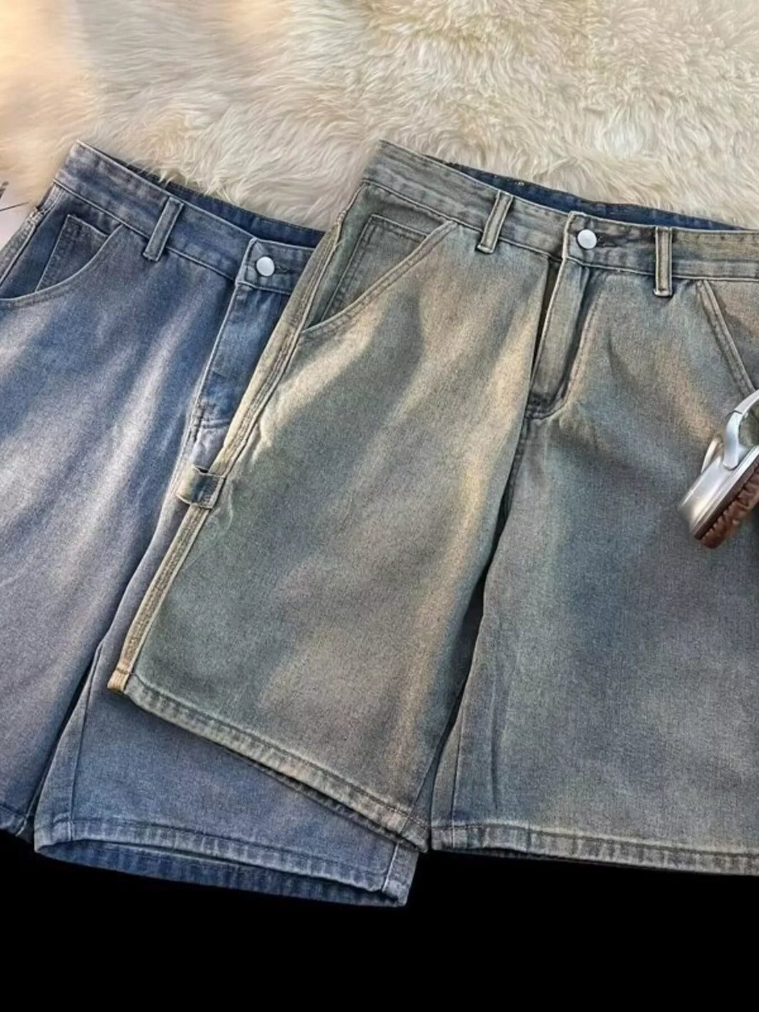 Men's Full Size High-Waisted Wide-Leg Denim Shorts Plus Size - cas7m
