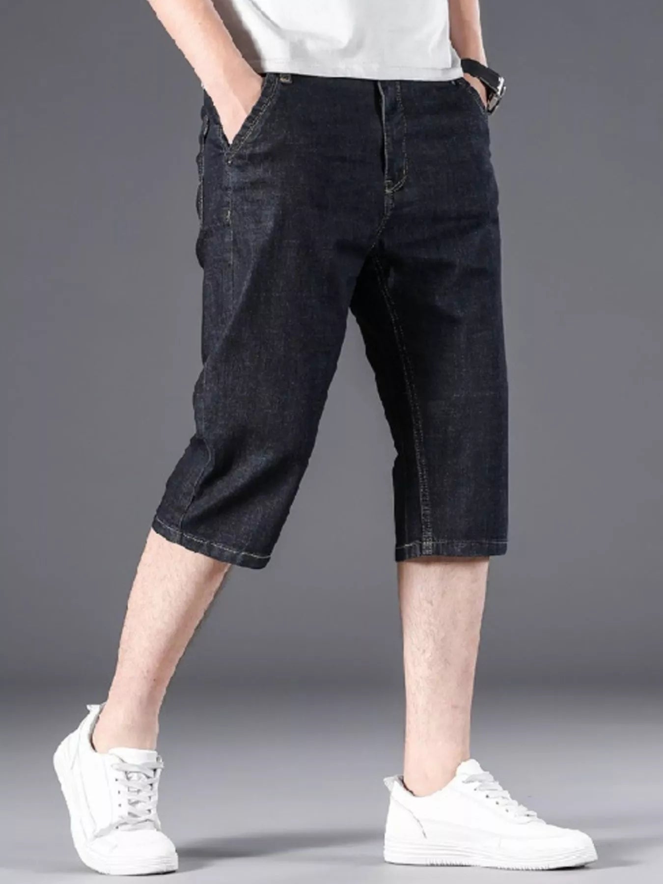 Men's Wash Denim Shorts with Relaxed Fit - cas7m