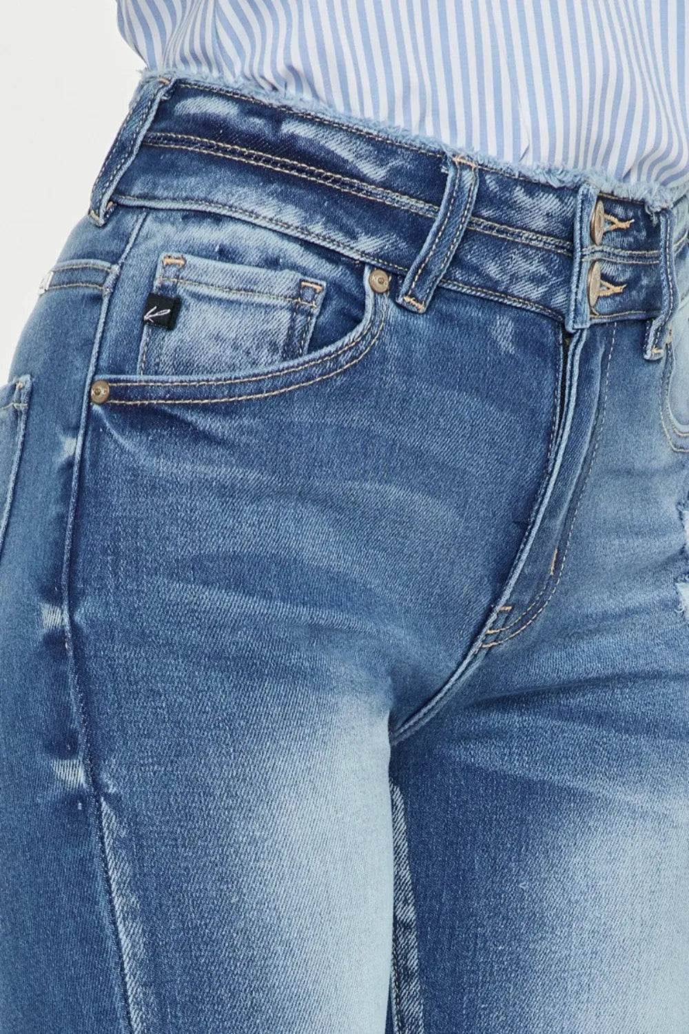 Kancan Distressed Raw Hem High Waist Jeans - cas7m