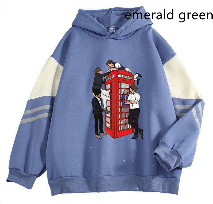 New Cartoon Anime Long Sleeve Casual Loose Contrast Color Hoodie - cas7m