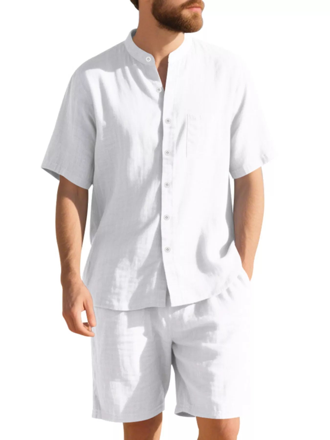Men's Full Size Casual Short Sleeve Shirt and Shorts Set Plus Size - cas7m