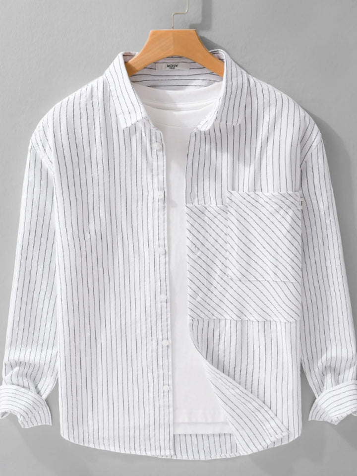 Men's Plus Size Striped Long Sleeve Button-Up Shirt - cas7m