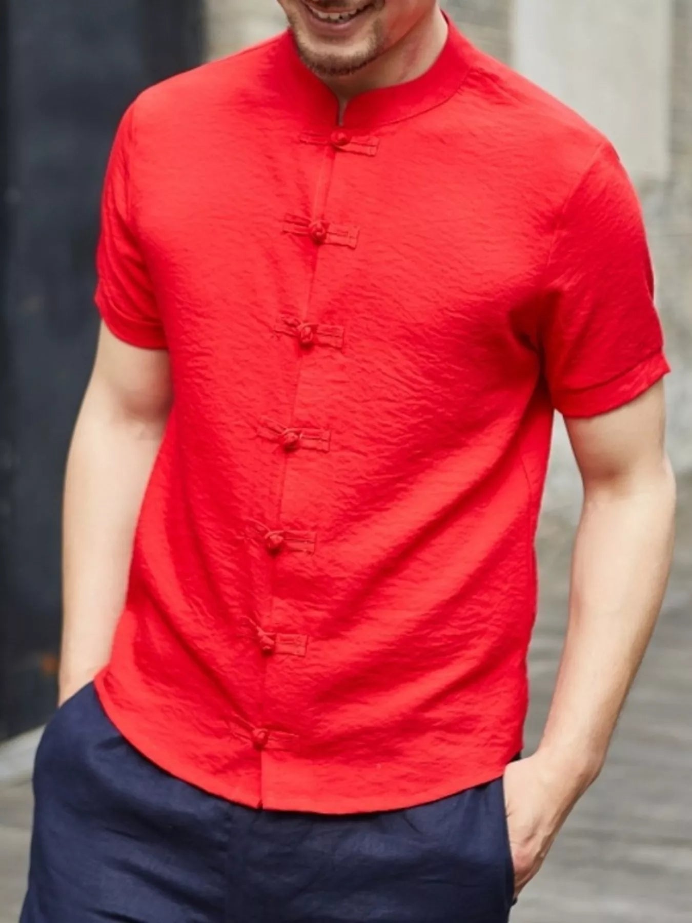 Men's Full Size Chinese Style Short Sleeve Shirt Plus Size - cas7m